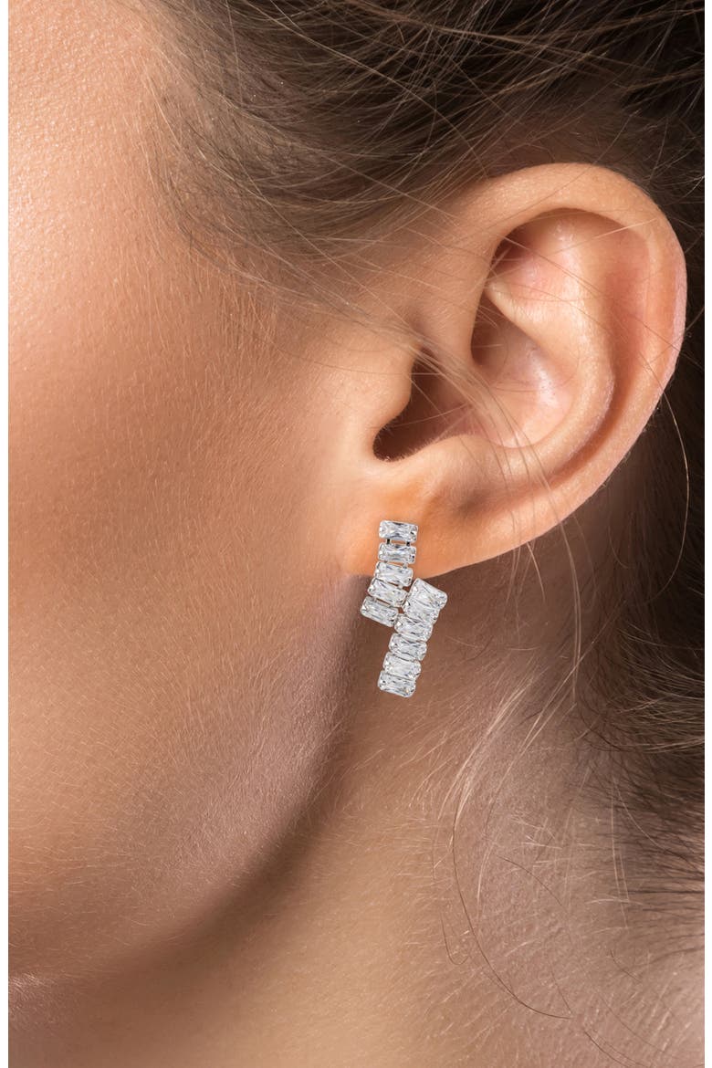 Baguette Cubic Zirconia Double Bar Drop Earrings, Alternate, color, CLEAR/ SILVER