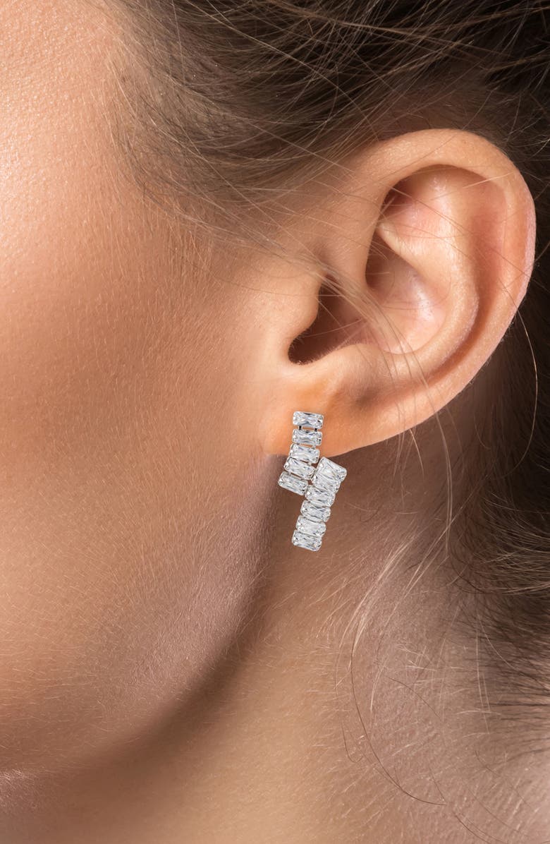 CZ by Kenneth Jay Lane Baguette Cubic Zirconia Double Bar Drop Earrings, Alternate, color, 