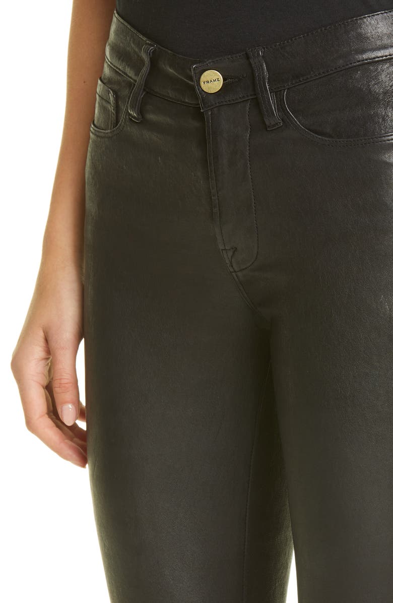 FRAME Le High Waist Crop Leather Pants, Alternate, color, Washed Black