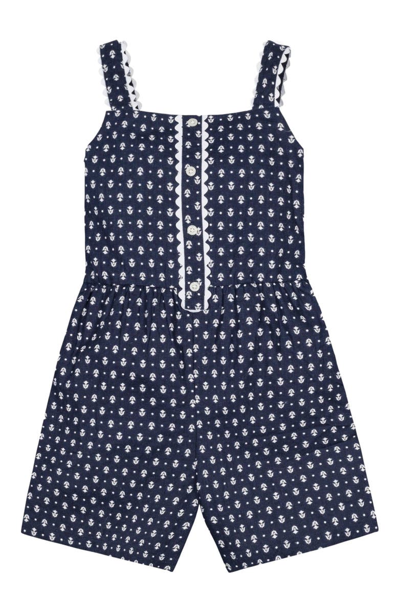 Hope & Henry Girls' Scallop Trim Button Front Linen Romper, Kids, Alternate, color, 