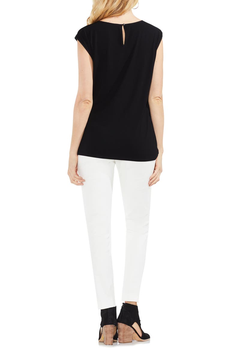 Mixed Media Tie Front Blouse, Alternate, color, RICH BLACK