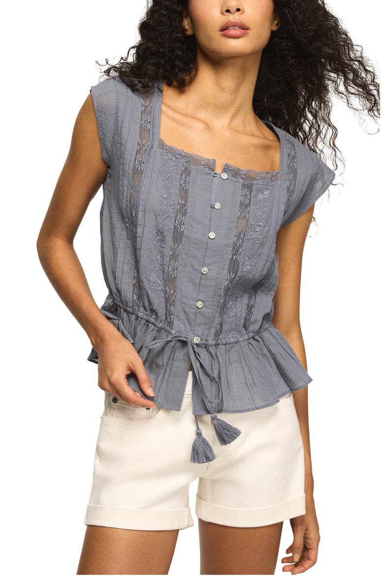 Lacy Cap Sleeve Shirt, Main, color, FLINT STONE