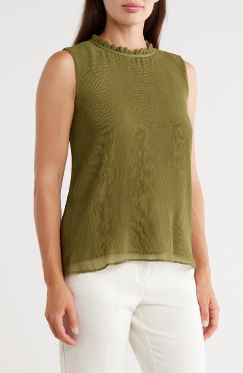 Pleat Mock Neck Sleeveless Top