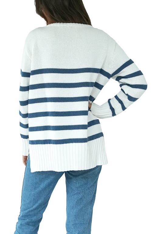 Shop Paneros Clothing Jodi Stiped Sweater Tunic In Indigo Stripe