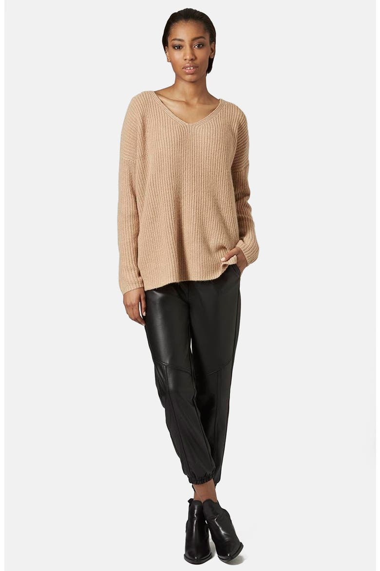 Double V-Neck Rib Sweater, Alternate, color, STONE