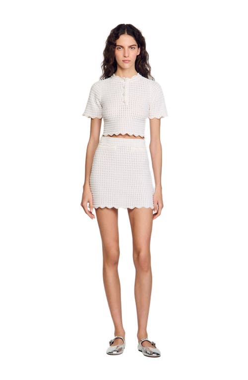 Sandro Womens Naturels Pearl-embellished Cropped Knitted Top In White