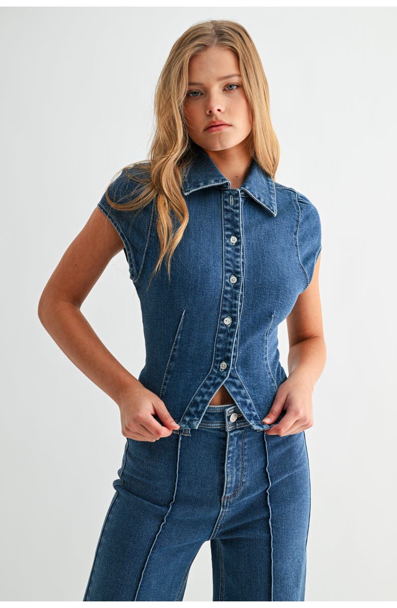 Jemina Denim The Seam Fitted Denim Shirt, Main, color, Medium Wash