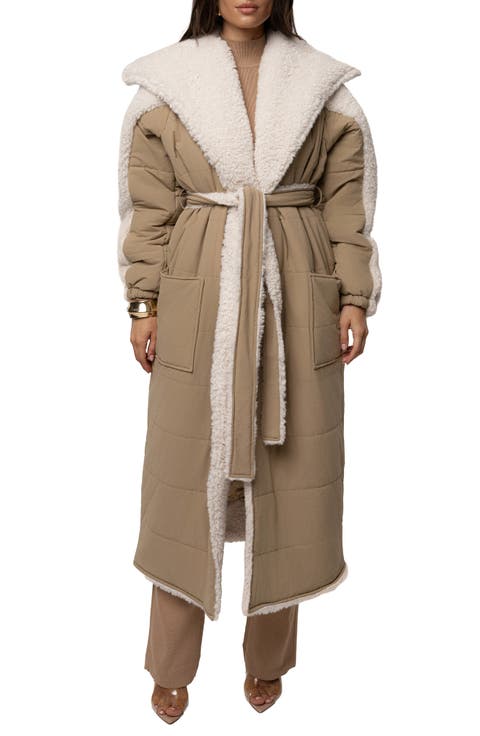 Quilted Longline Coat with High Pile Fleece Lining