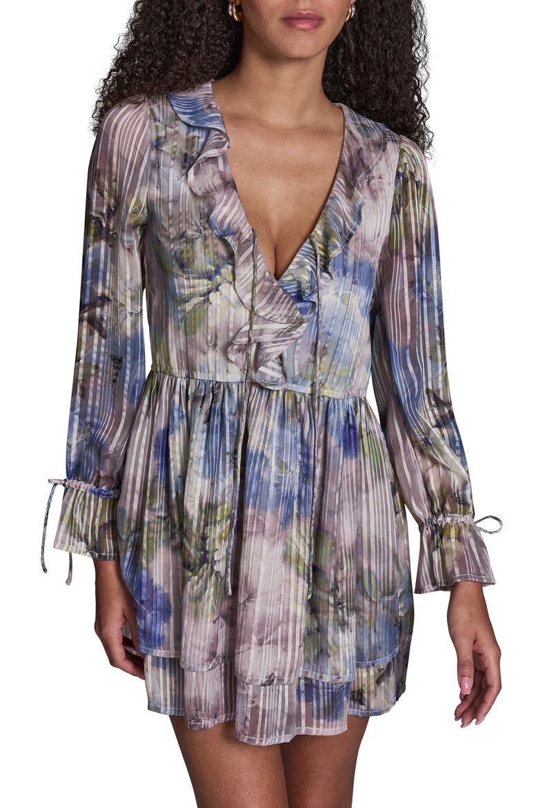 Print Metallic Long Sleeve Dress, Alternate, color, LILAC/ SAPPHIRE BLUE MULTI