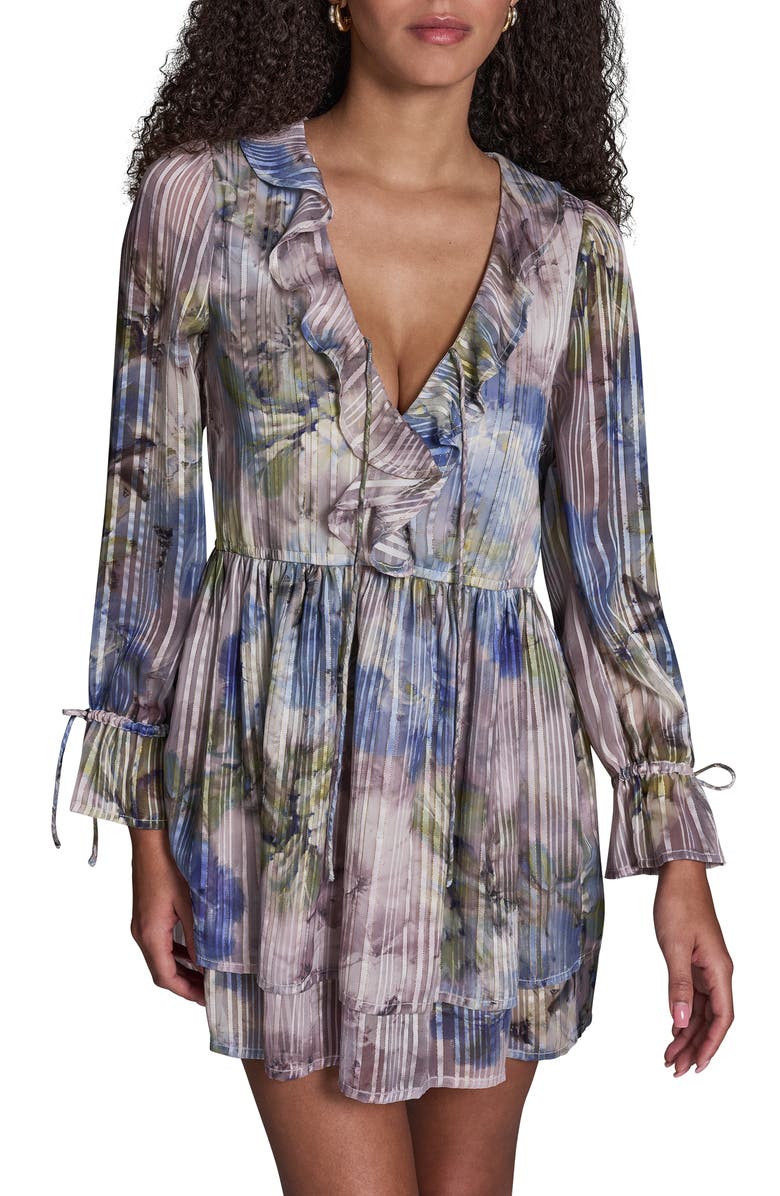 BCBG Print Metallic Long Sleeve Dress, Alternate, color, Lilac/ Sapphire Blue Multi