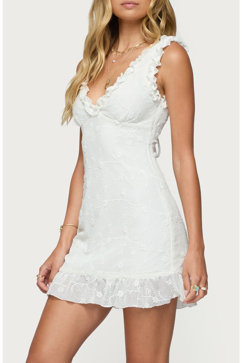 Shayla Ruffle Trim Minidress, Alternate, color, WHITE