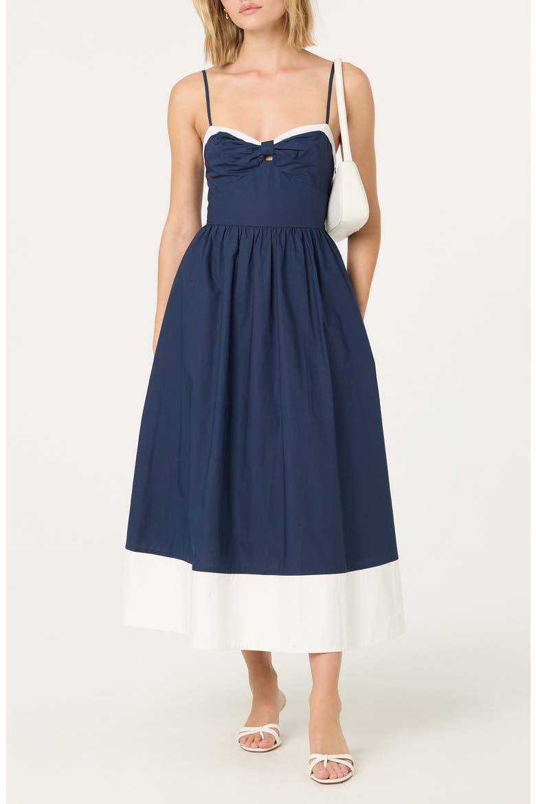 Contrast Detail Cotton Dress, Alternate, color, NAVY