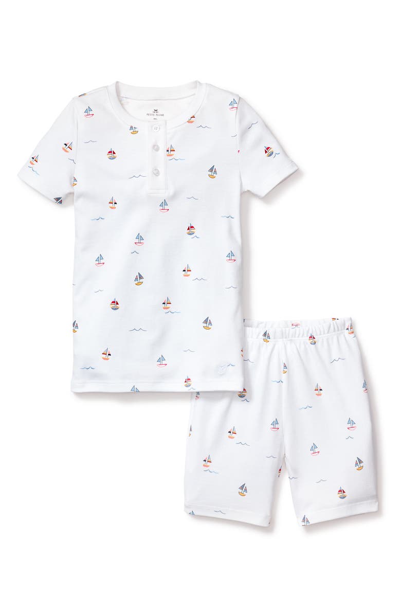 Petite Plume Kids' Print Fitted Two-Piece Pima Cotton Short Pajamas, Main, color, White