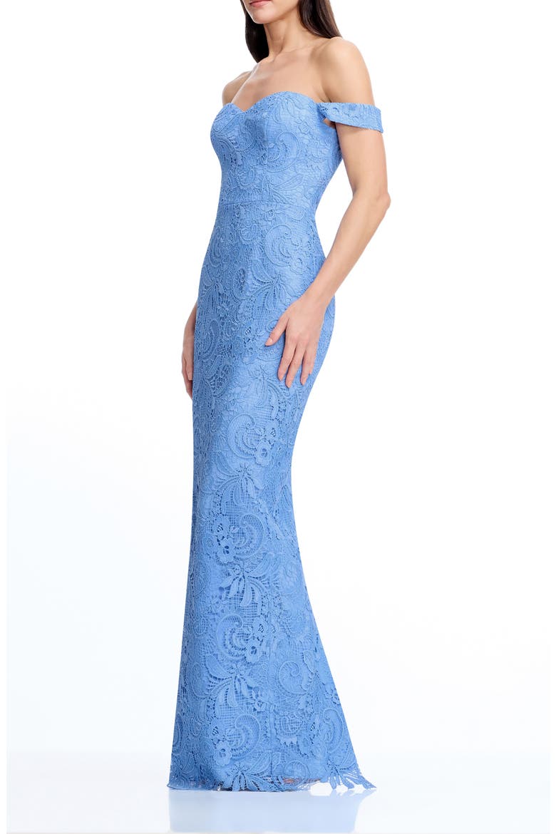 Dorothy Embroidered Lace Off the Shoulder Mermaid Gown, Alternate, color, SKY