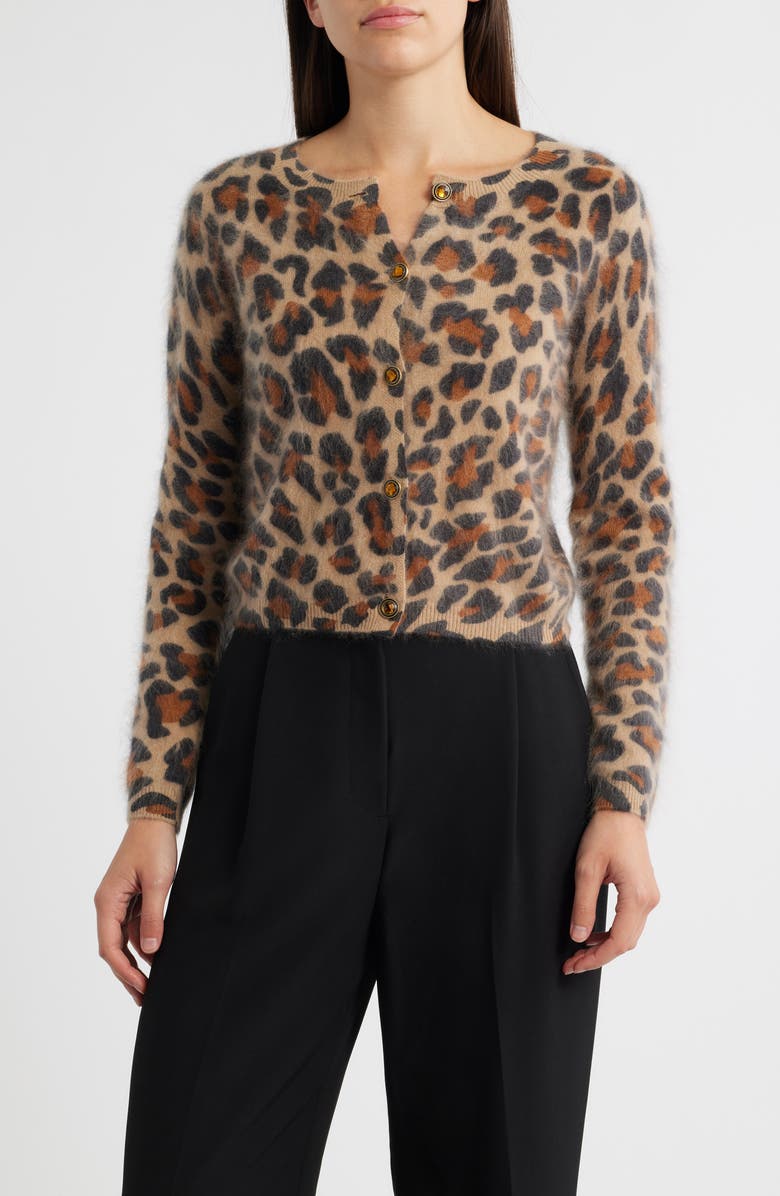 Elie Tahari The Jillian Cashmere Cardigan, Main, color, Leopard