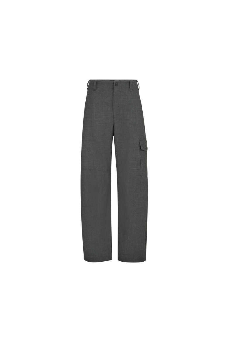 Virgin wool twill cargo barrel trousers with monili, Alternate, color, Dark Grey