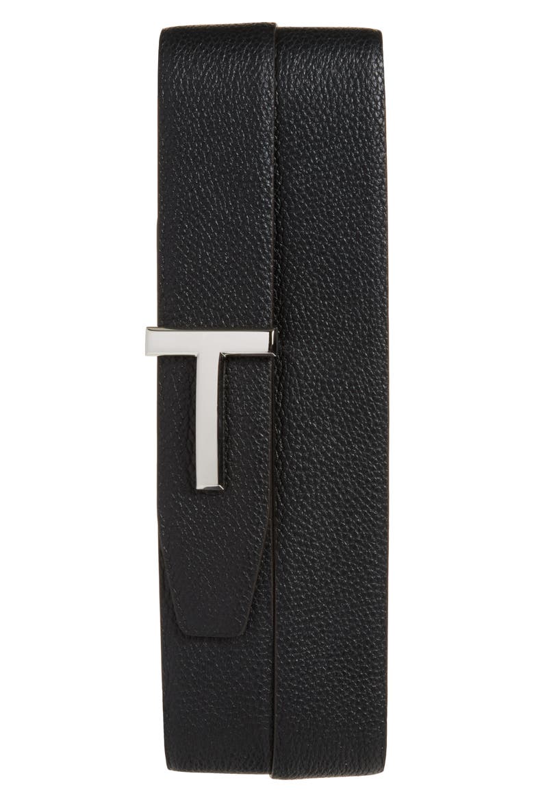 T Icon Reversible Soft Grain Leather Belt, Alternate, color, ENB BROWN/BLACK