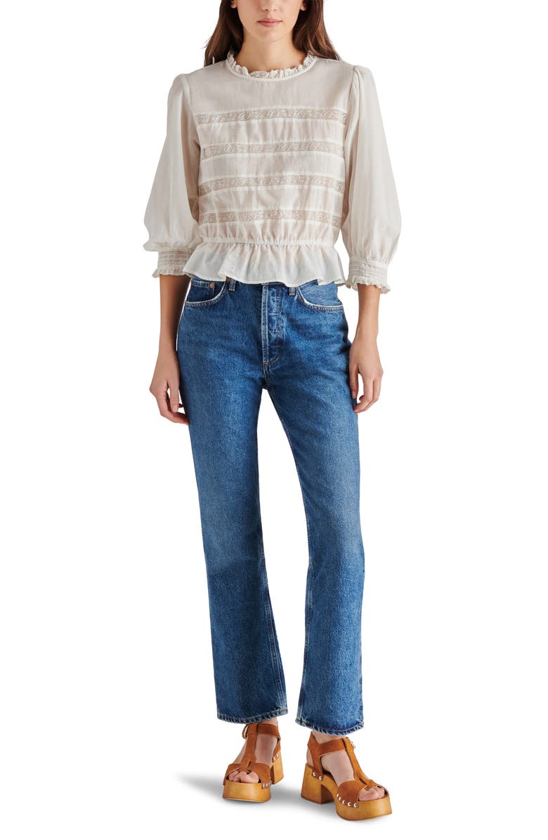 Steve Madden Geneva Lace Trim Cotton Top, Alternate, color, 