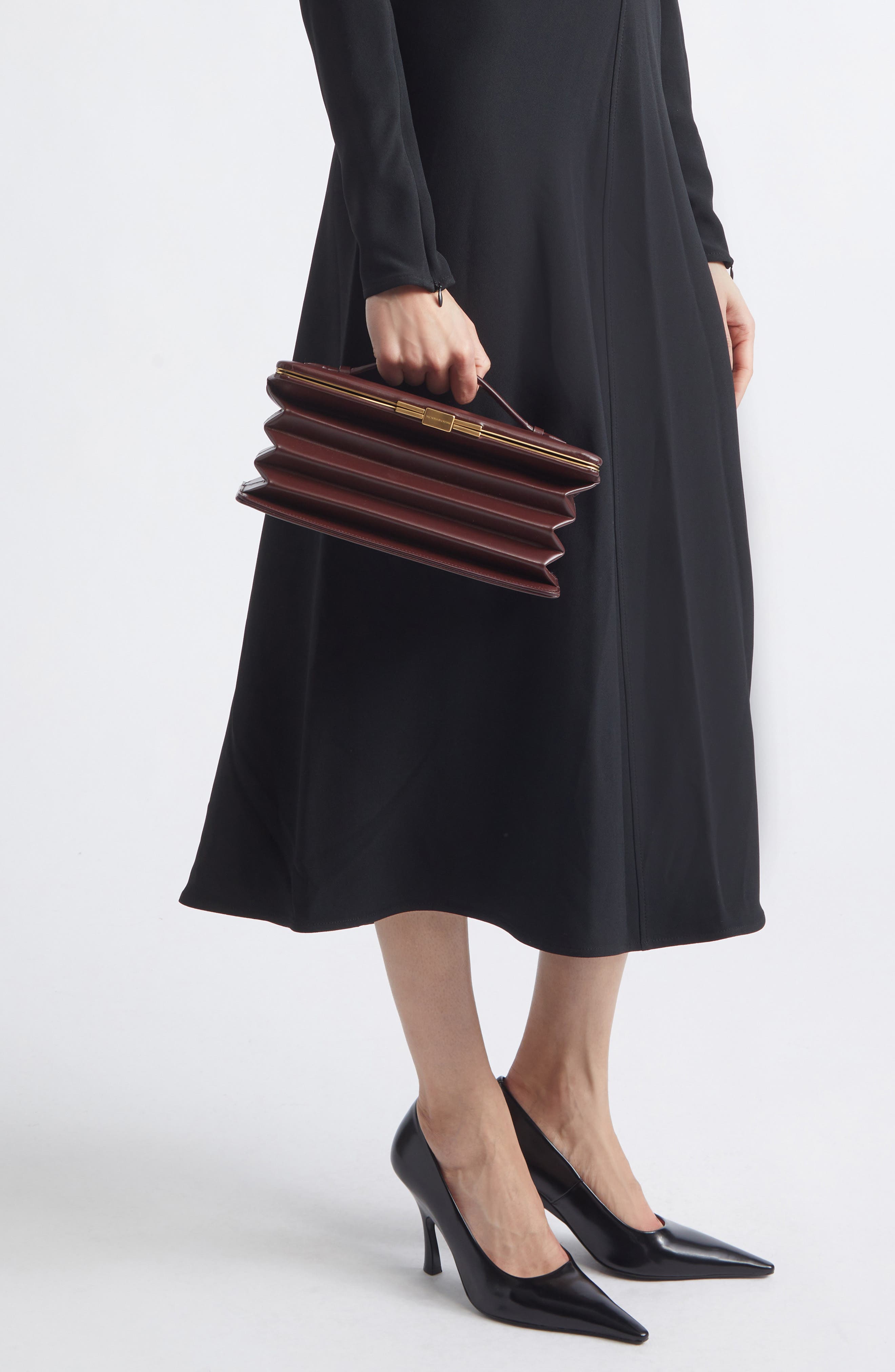 Concertina Leather Accordion Clutch, Alternate, color, DARK BURGUNDY