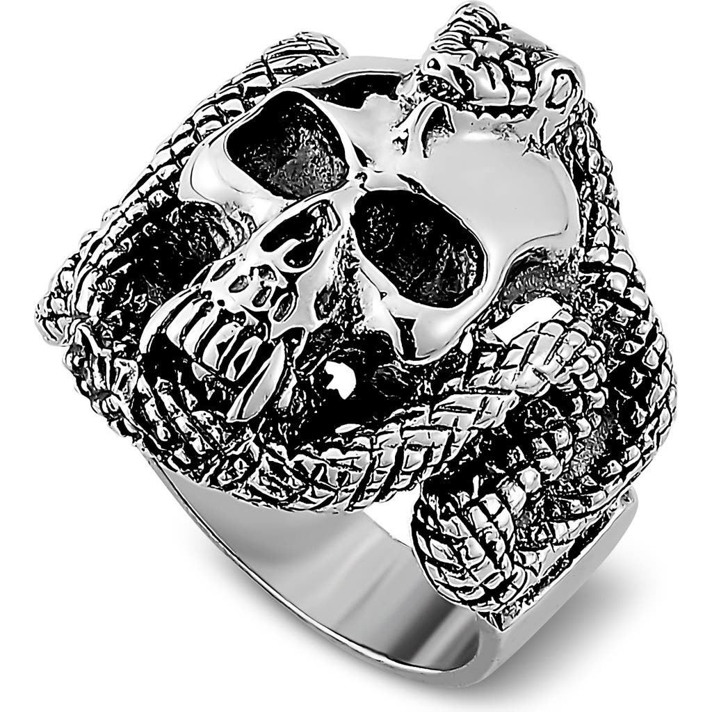 Samuel B. Sterling Silver Skull & Snake Ring In Silver