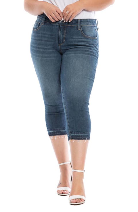 Frayed Crop Capri Jeans (Plus Size)
