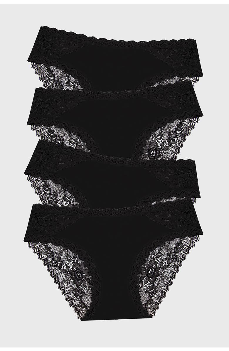Stripe & Stare Eco Lace Original Knicker Four <br />Pack, Main, color, Black