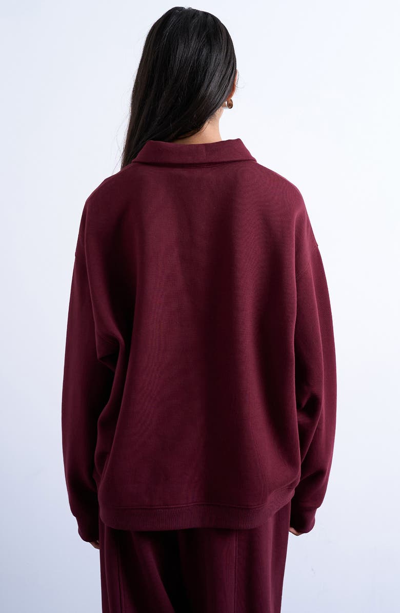 Topshop Oversize Polo Sweatshirt, Alternate, color, Burgundy
