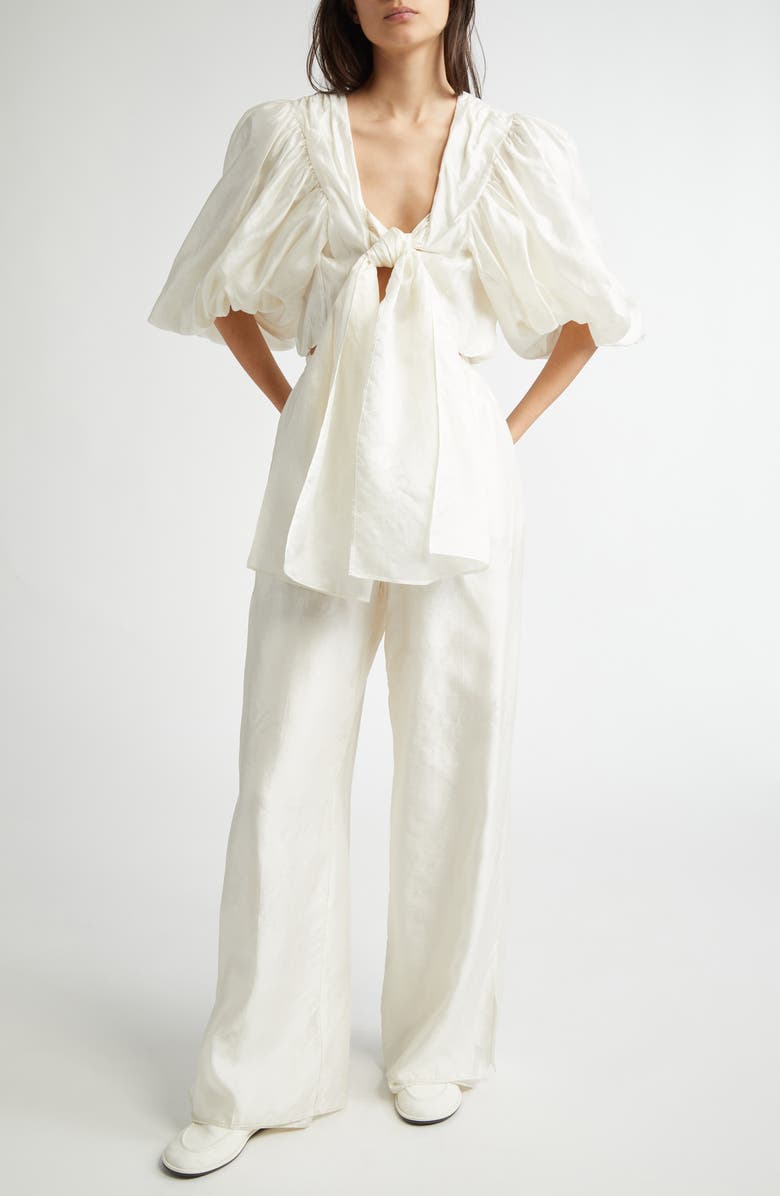 EENK Tie Front Puff Sleeve Silk Bolero Top, Alternate, color, 