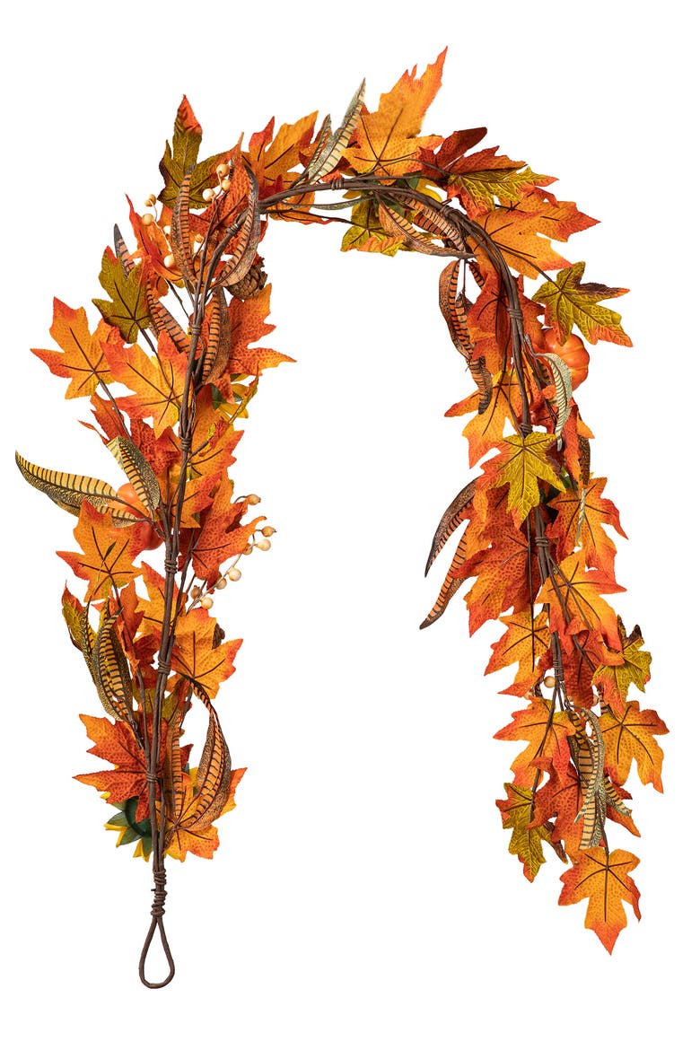 6ft Fall Maple Leaf and Sunflower Garland, Alternate, color, Orange