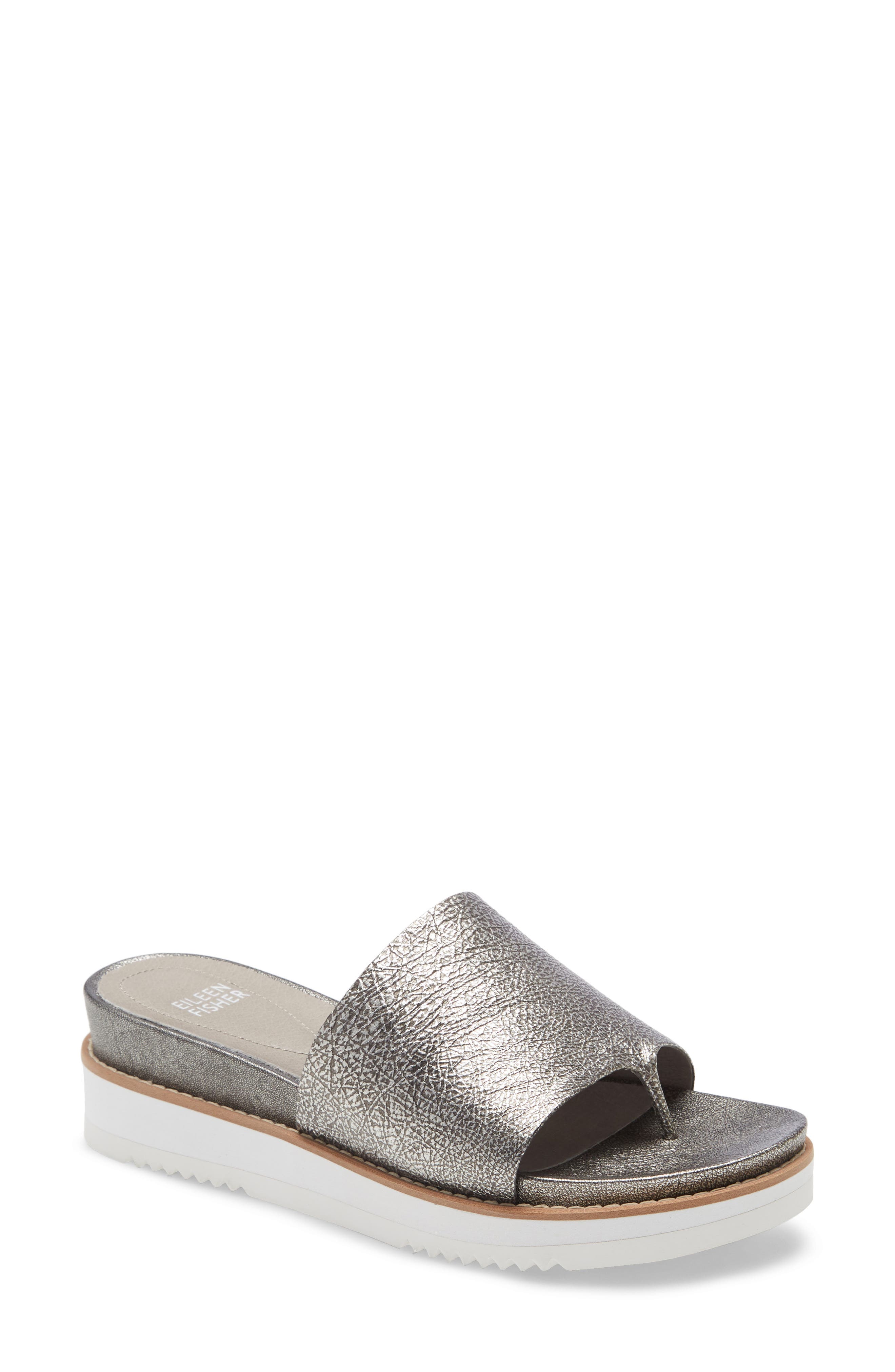 Touch Platform Sandal, Main, color, SILVER METALLIC LEATHER