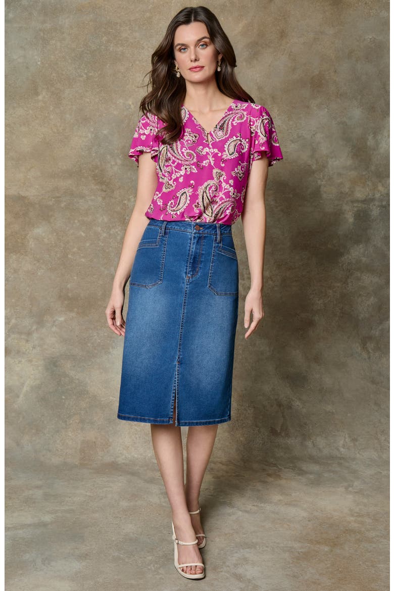 Paisley Flutter Sleeve Top, Alternate, color, BRIGHT ORCHID MULTI