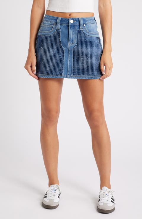 Rhinestone Denim Miniskirt
