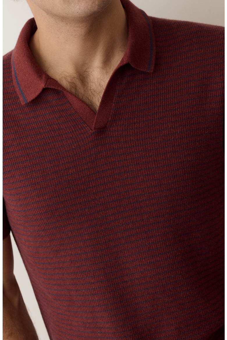 Liam Striped Cotton & Merino Wool Sweater Polo, Alternate, color, RED/ NAVY STRIPE