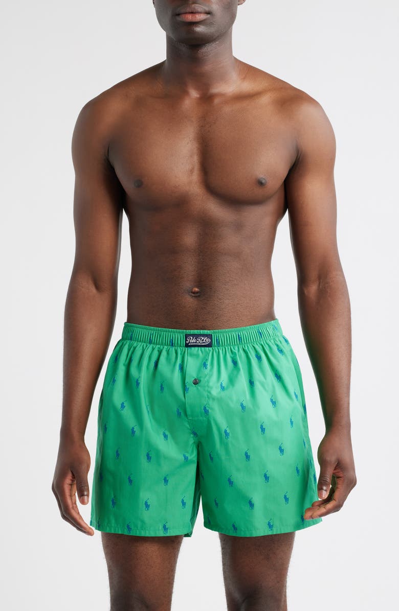 Polo Ralph Lauren Polo Player Logo Print Woven Cotton Boxers, Main, color, Green