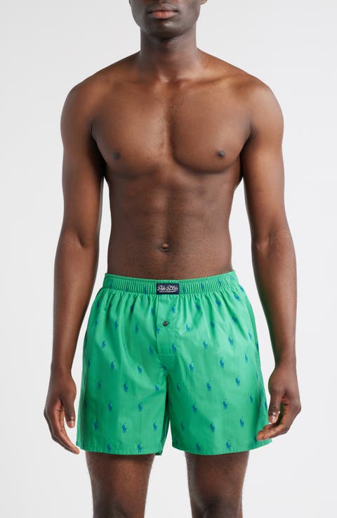 Polo Player Logo Print Woven Cotton Boxers