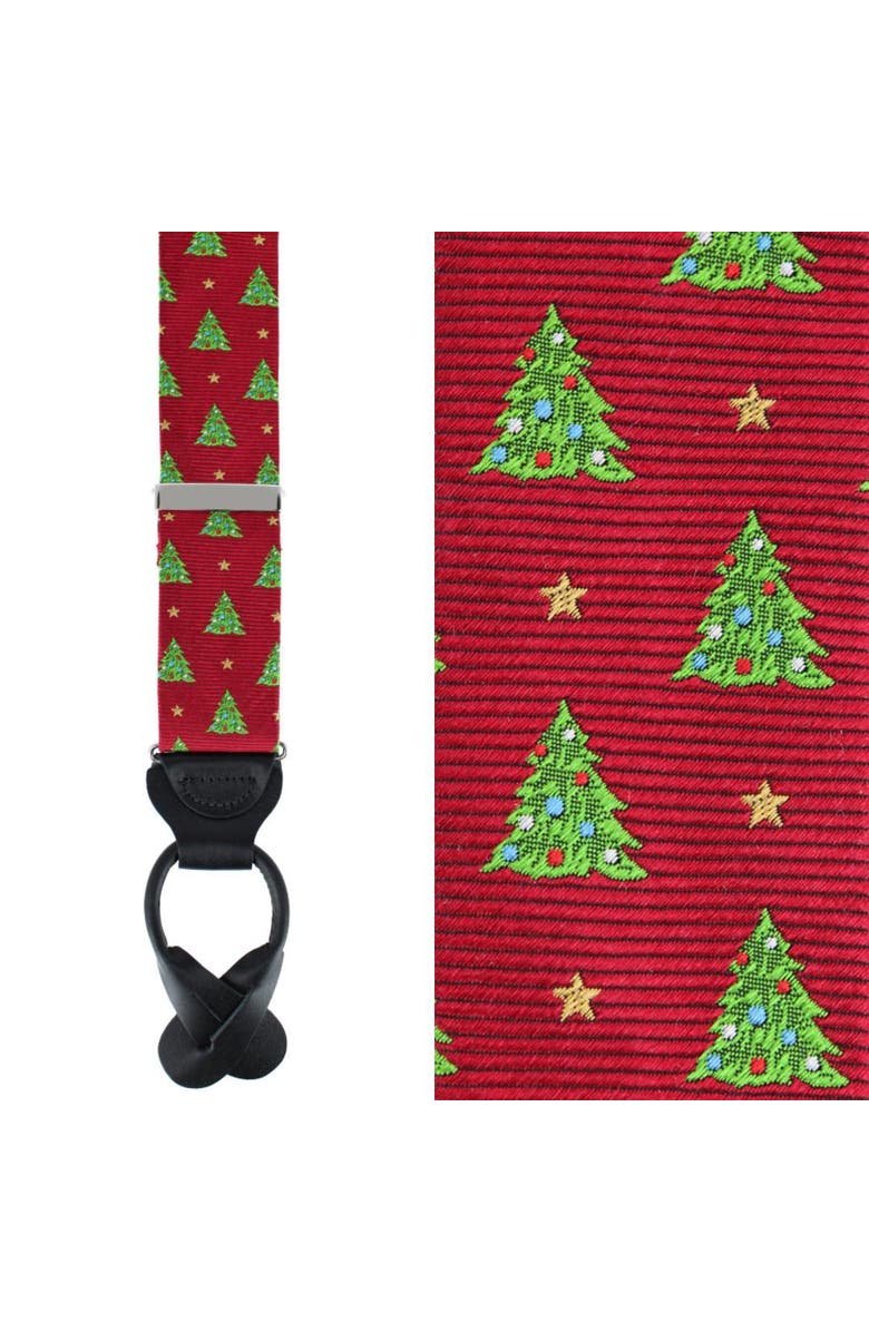 Trafalgar Big and Tall Oh Christmas Tree Novelty Silk Button End Suspenders, Main, color, Red