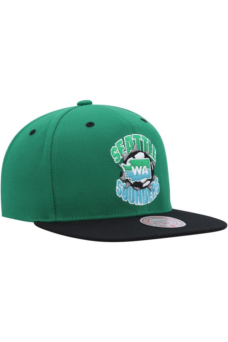 Men's Mitchell & Ness Rave Green Seattle Sounders FC Breakthrough Snapback Hat, Alternate, color, Green