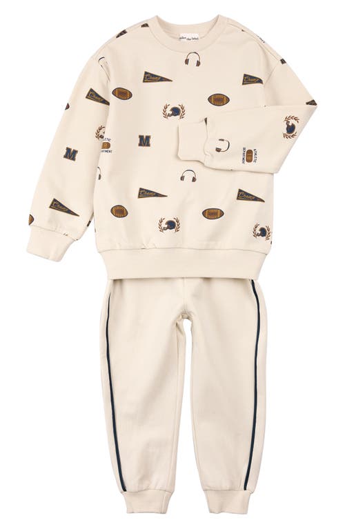 Miles The Label Varsity Print Crewneck & Joggers Set In Neutral