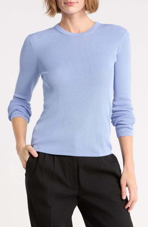 Rib Knit Fitted Crewneck Tee