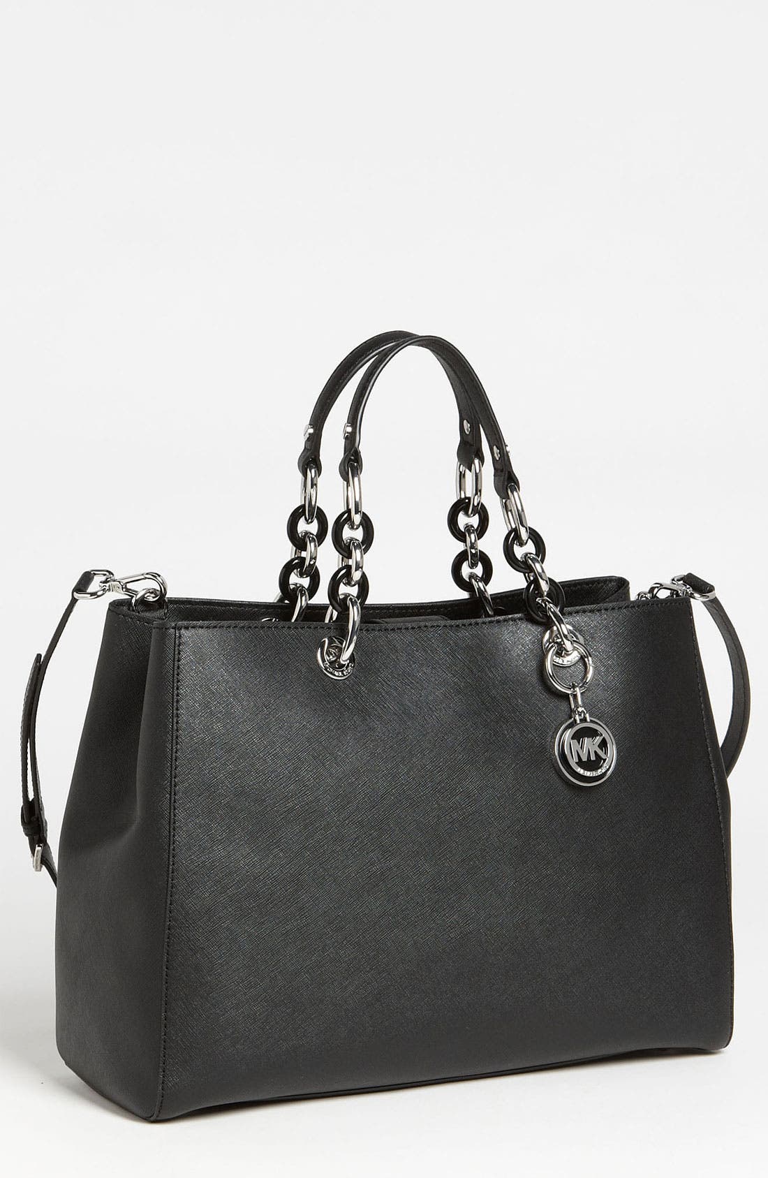 'Large' Saffiano Leather Satchel, Main, color, BLACK