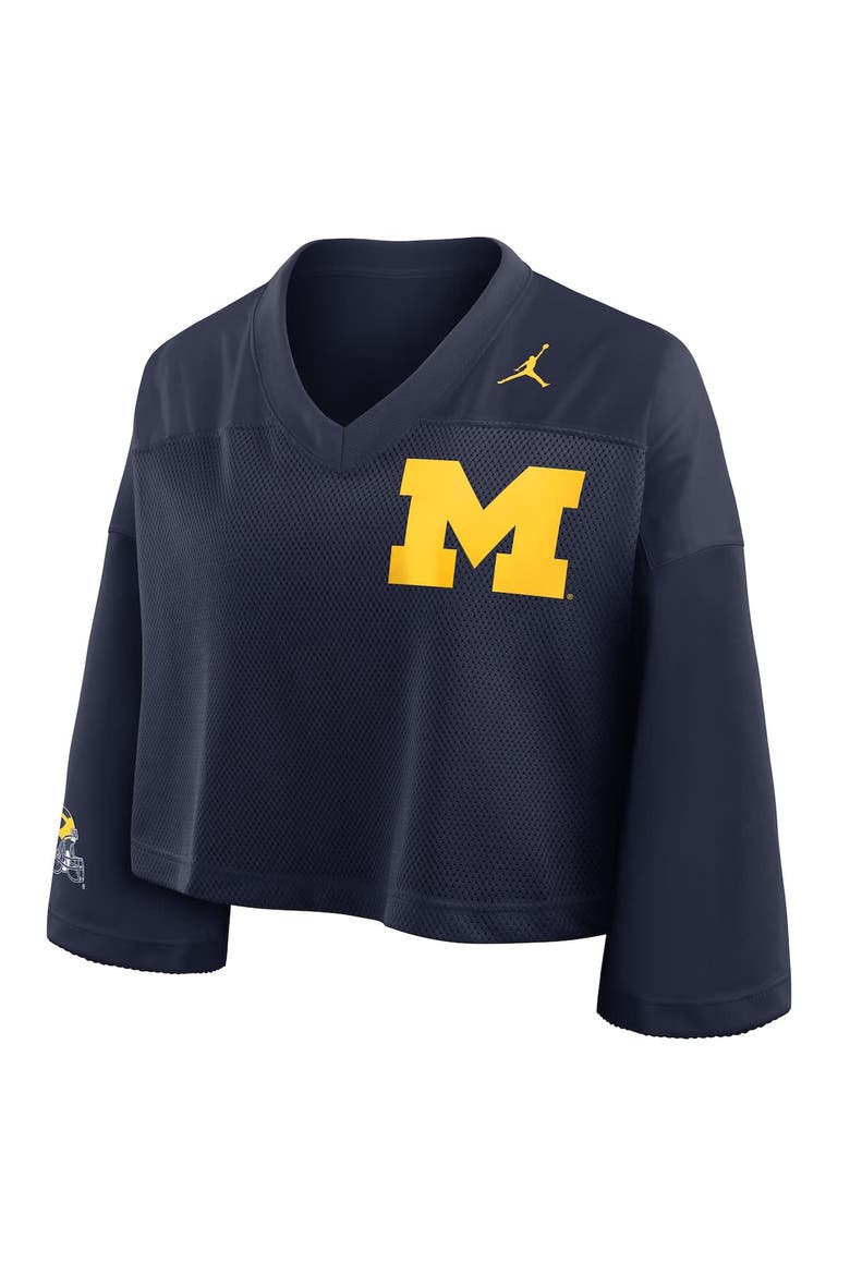 Women's Jordan Brand Navy Michigan Wolverines Cropped Mesh Dri-FIT Fashion Jersey, Alternate, color, Navy