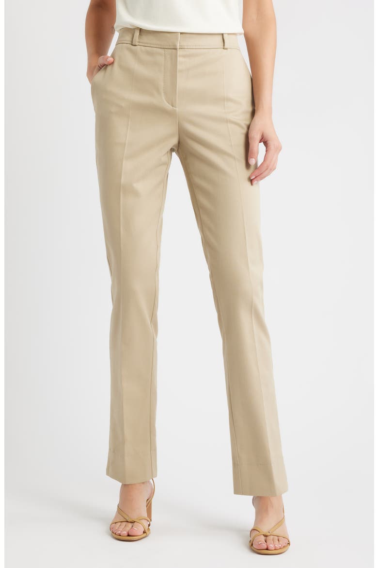 Tapria Stretch Cotton Ankle Flare Pants, Main, color, LT BGE