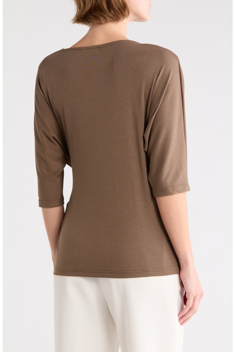 Side Tie Three-Quarter Sleeve Top, Alternate, color, BROWN