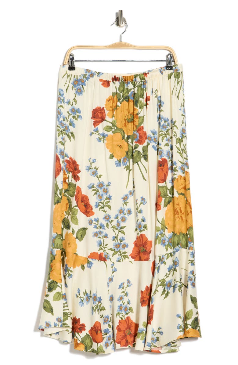 T Tahari Floral Print Flounce Skirt, Alternate, color, Ivory Lg Floral