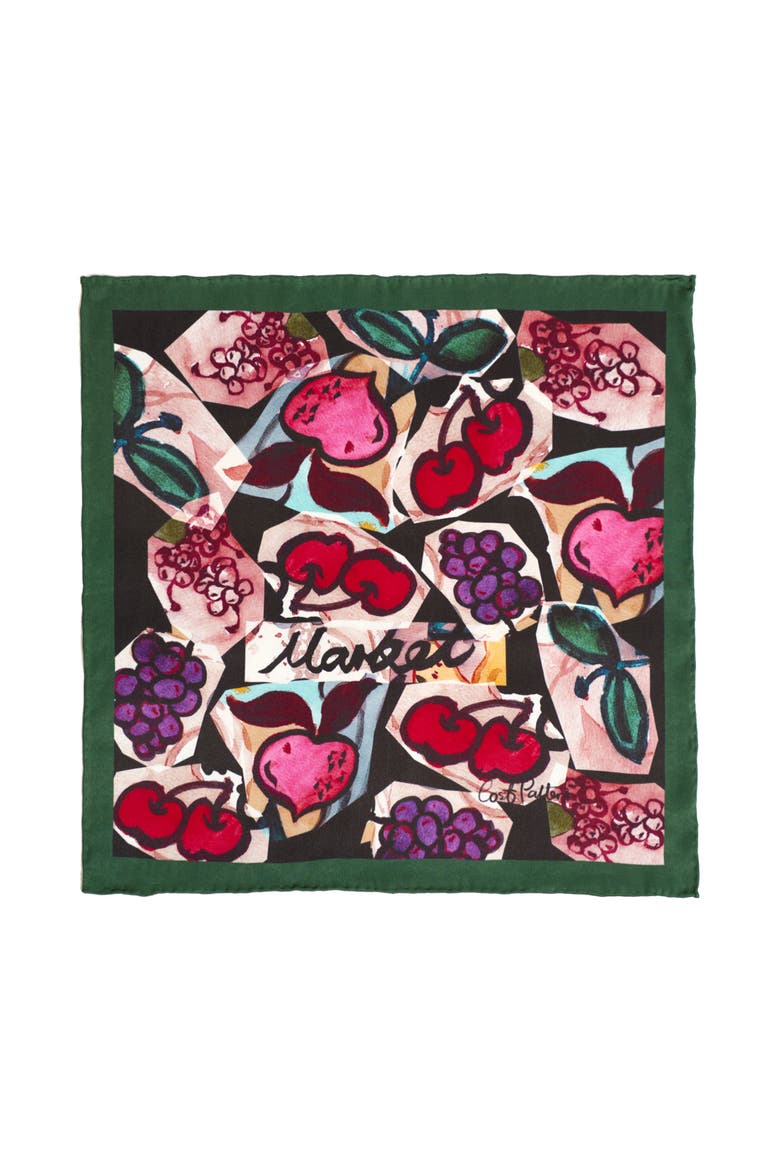 "Little Egret" Silk Pocket Square, Main, color, Green