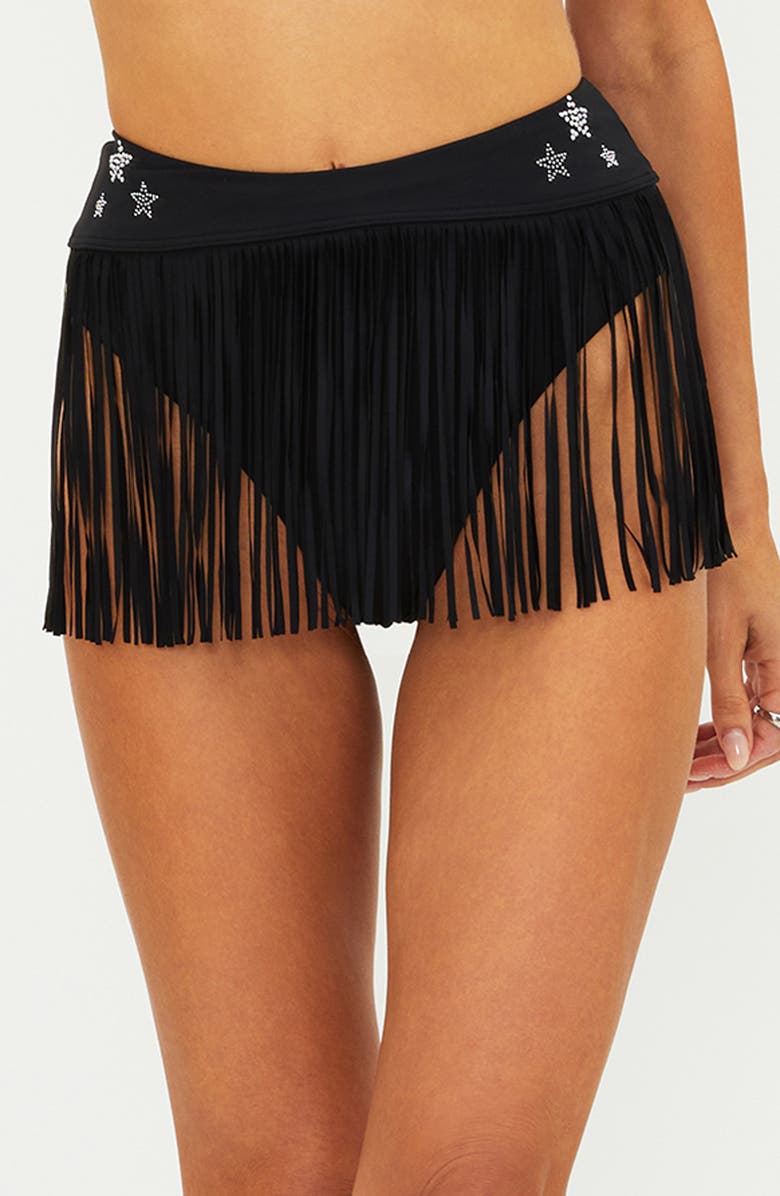 Beach Riot Valencia Embellished Fringe Cover-Up Skirt, Main, color, Black