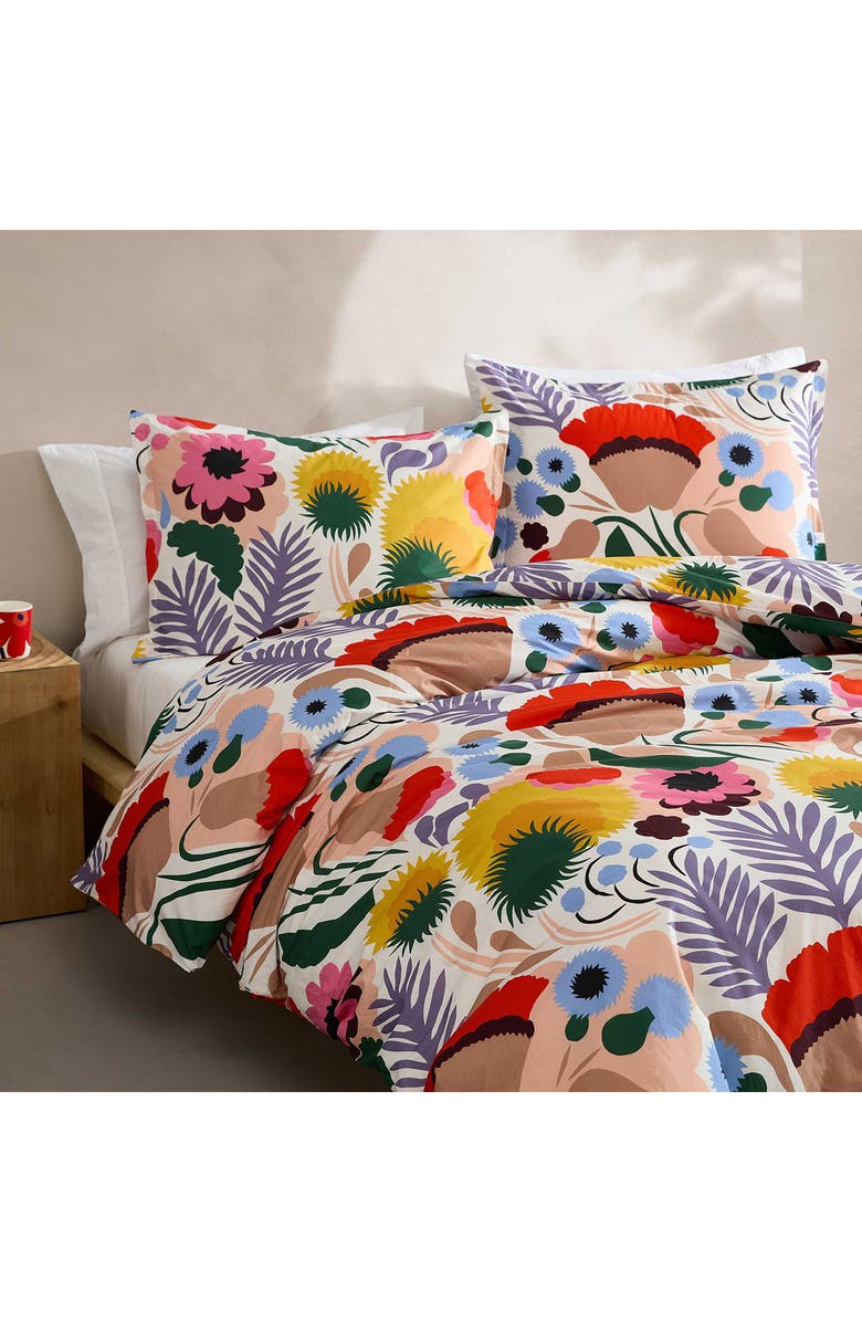 Marimekko Ojakellukka Organic Cotton Percale Comforter & Sham Set, Alternate, color, White Multi