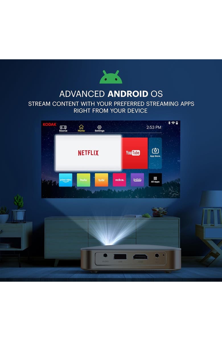 Kodak Luma 350 Smart Projector, Portable Pico Projector with 60" Screen, Case, Tripod & Remote, Alternate, color, White