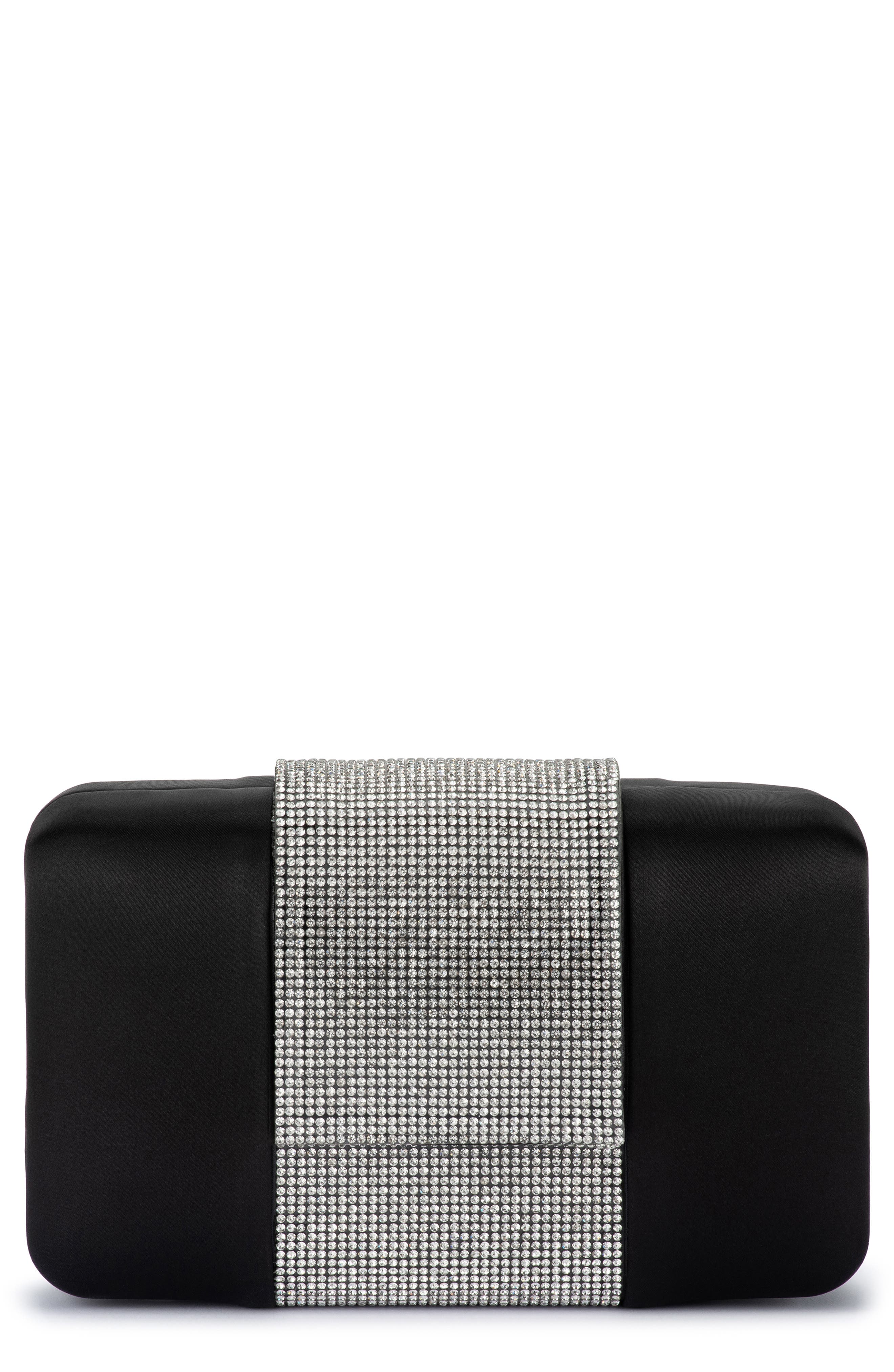 Olga Berg Aubrey Crystal Trim Clutch, Main, color, Black