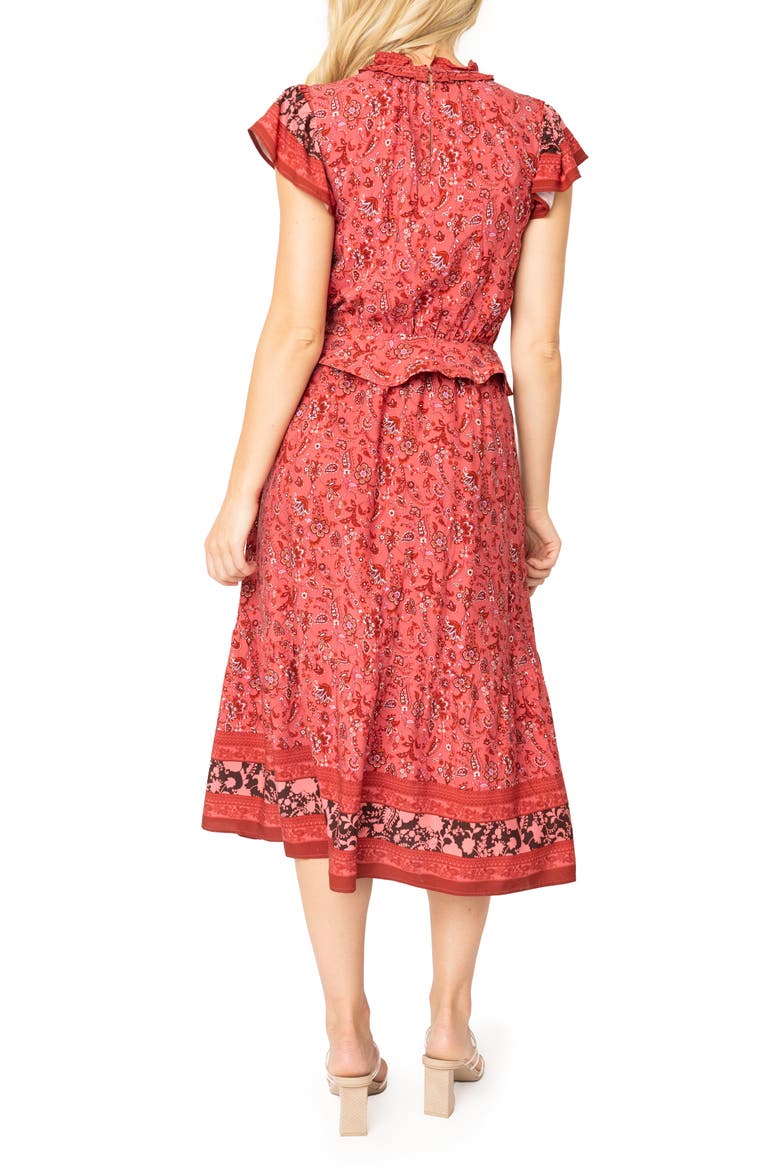 Harvest Moon Floral Paisley Side Bow Midi Dress, Alternate, color, BRGNDY SPICE PRT